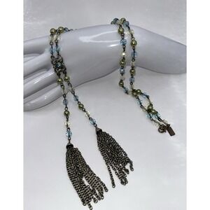 1928 Necklace Antiqued Faceted Beads Faux Pearls Tassels Lariat Style Estate 32"